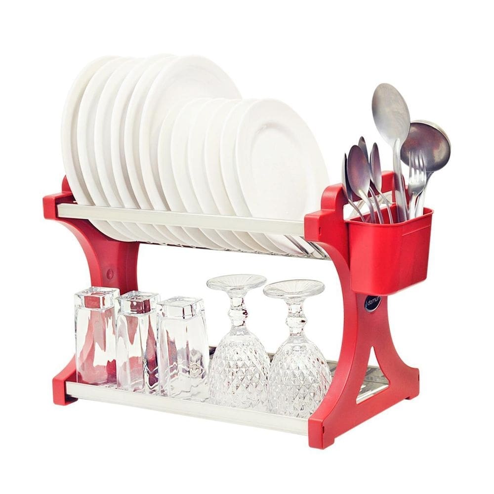 Escorredor De Pratos Alto Vermelho Inox 16 Pratos
