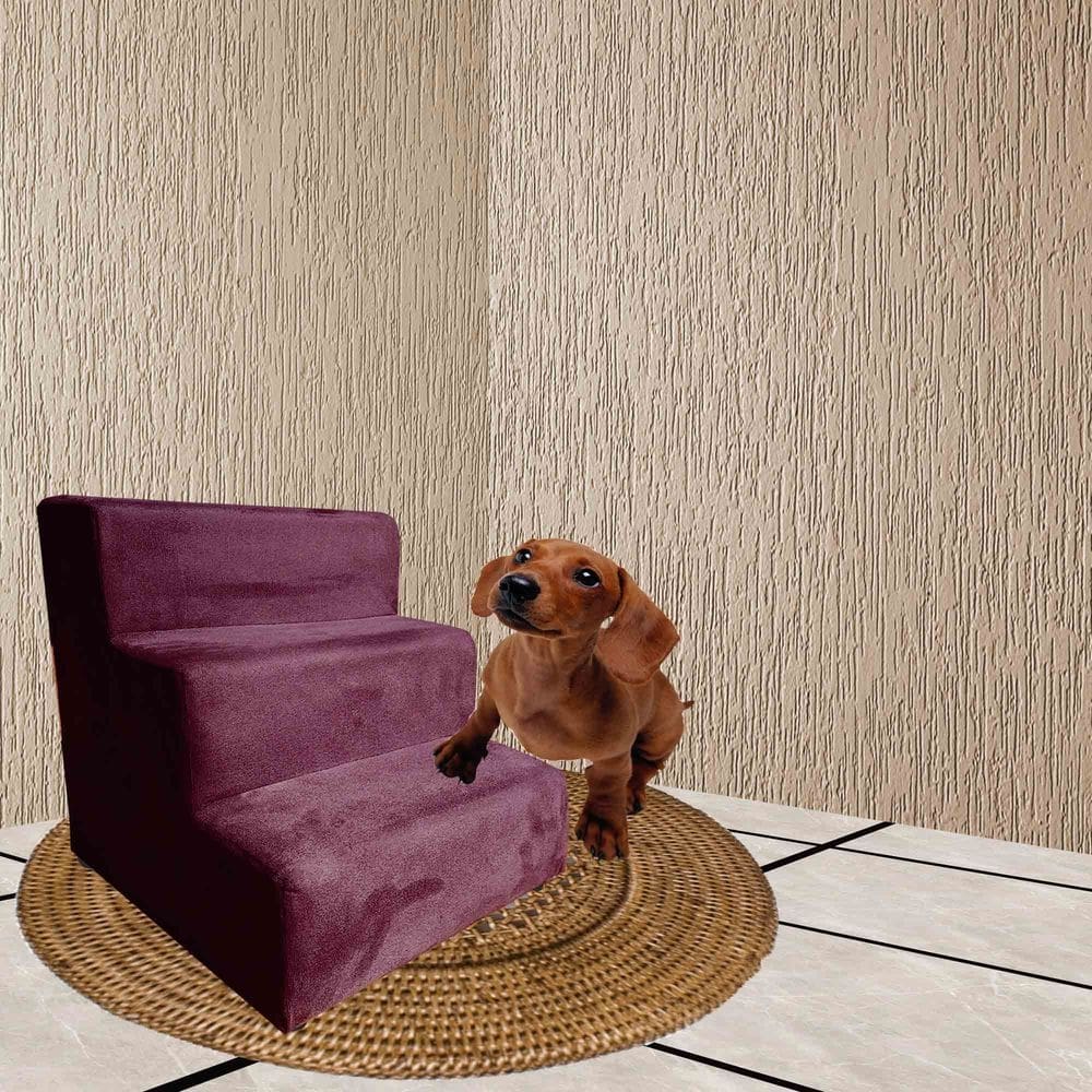 Escada Pet Para Cães e Gatos Teddy 3 Degraus Bordo