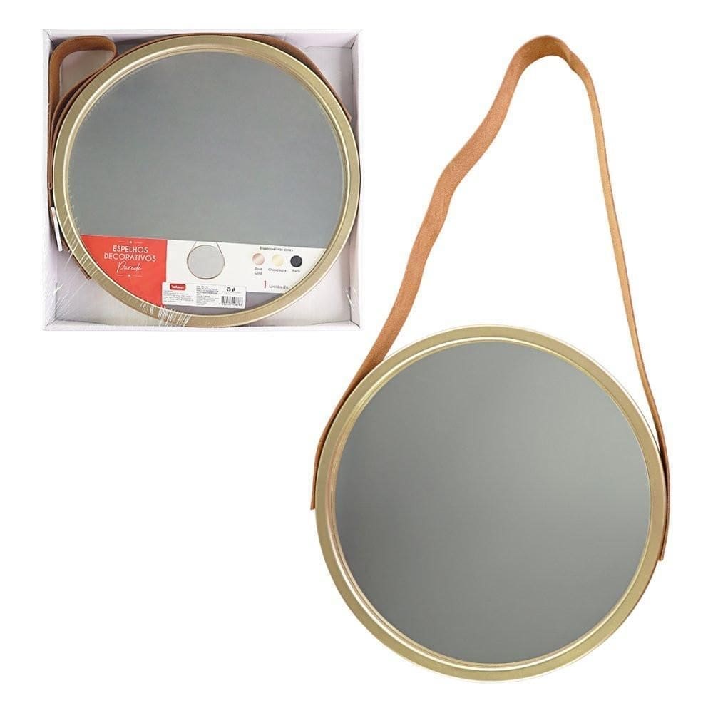 Espelho Decorativo Pequeno Redondo 33Cm Champagne