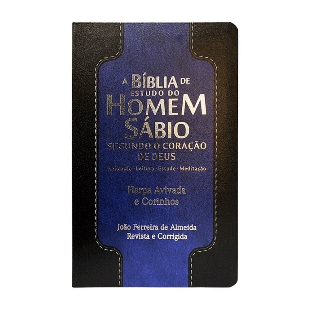 Bíblia de estudo do homem sábio c/ harpa e corinhos - pu luxo - preto e azul