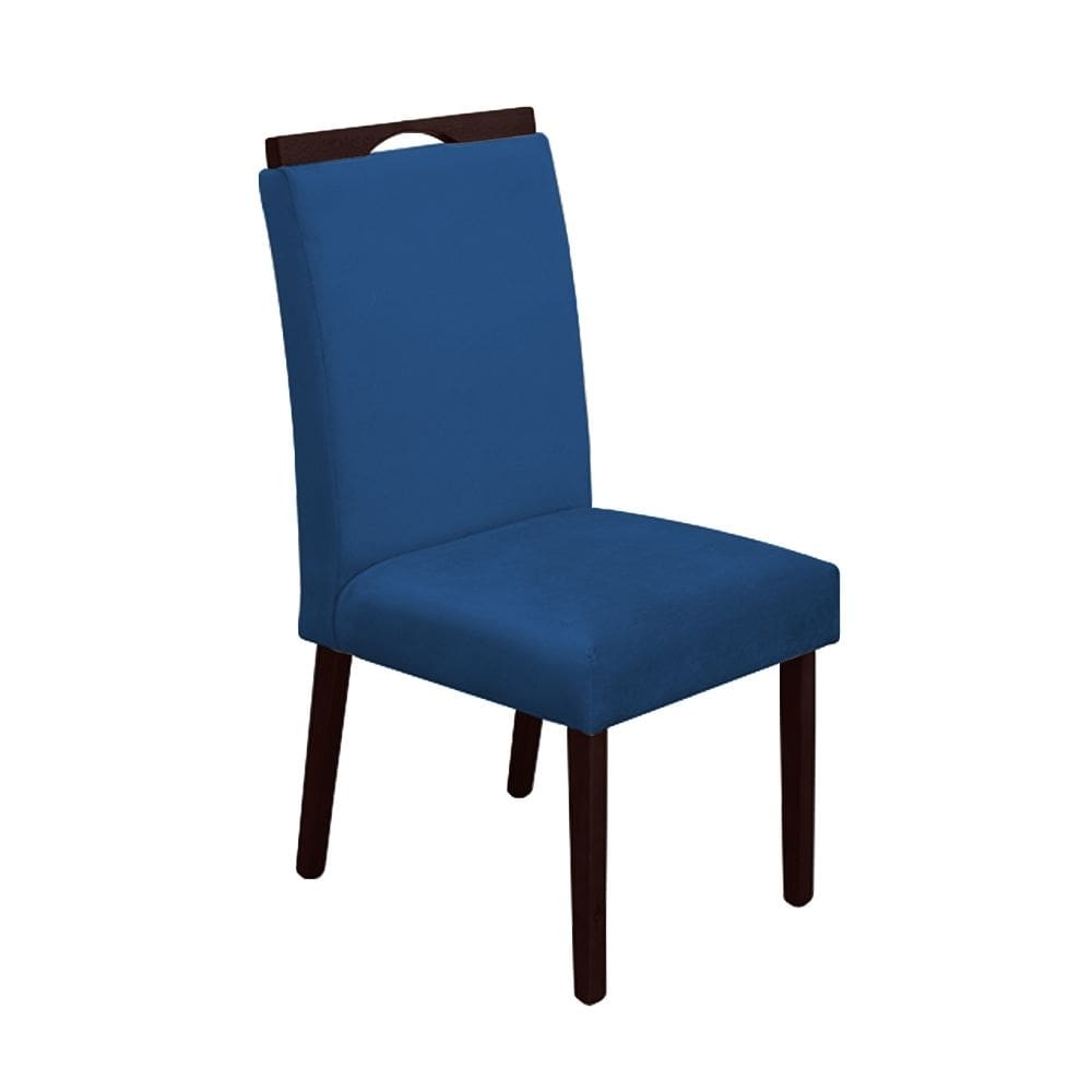 Cadeira de Jantar Madeira Maciça Castanho Premium Heloísa Veludo Azul