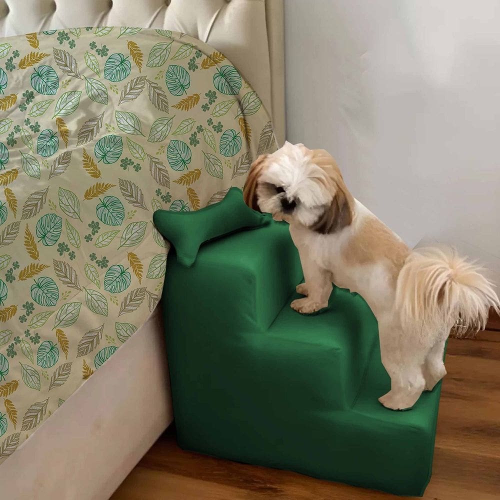 Escada Pet Para Cães e Gatos Teddy 3 Degraus Verde