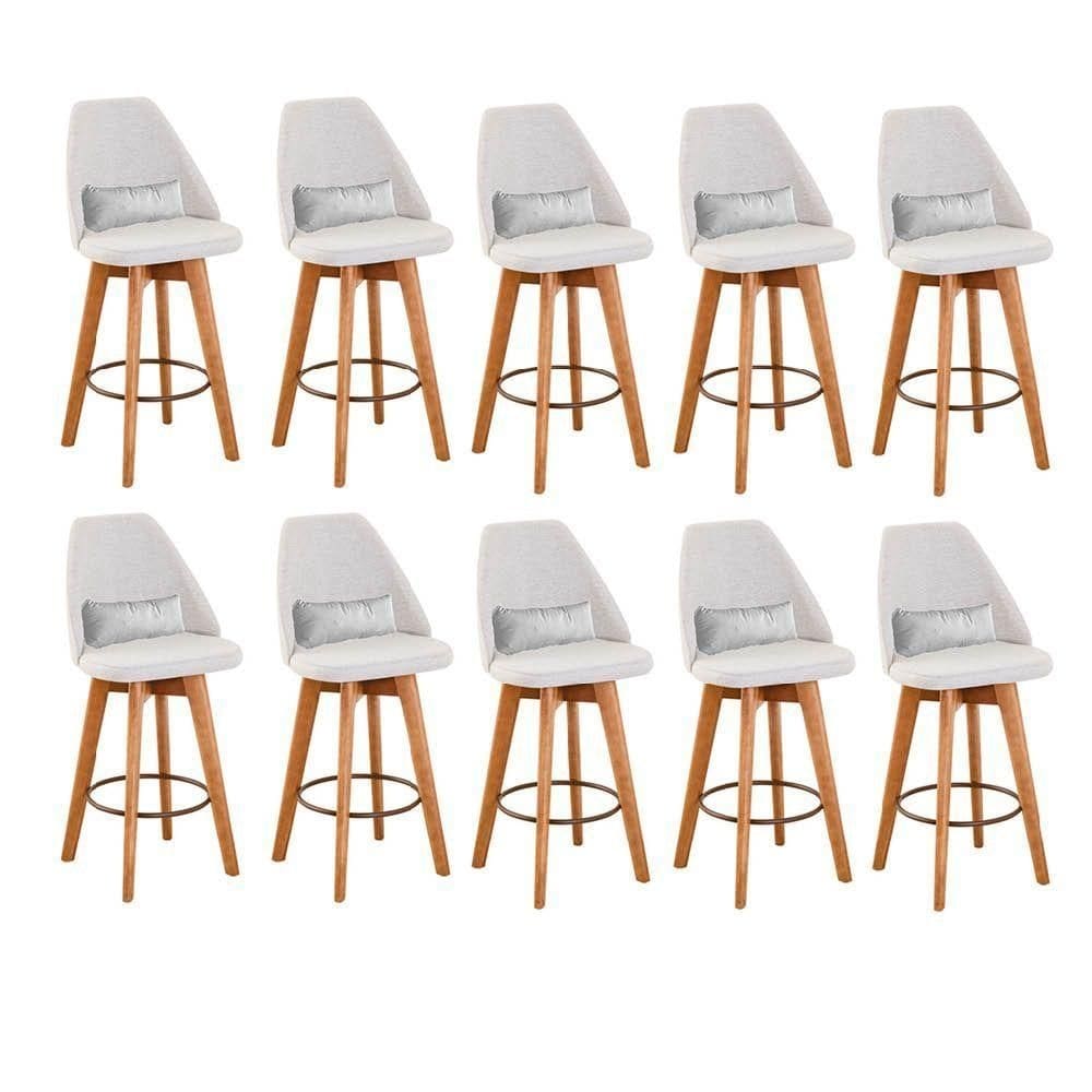 Kit 10 Banquetas Bege Claro E Almofada Sintético Branco