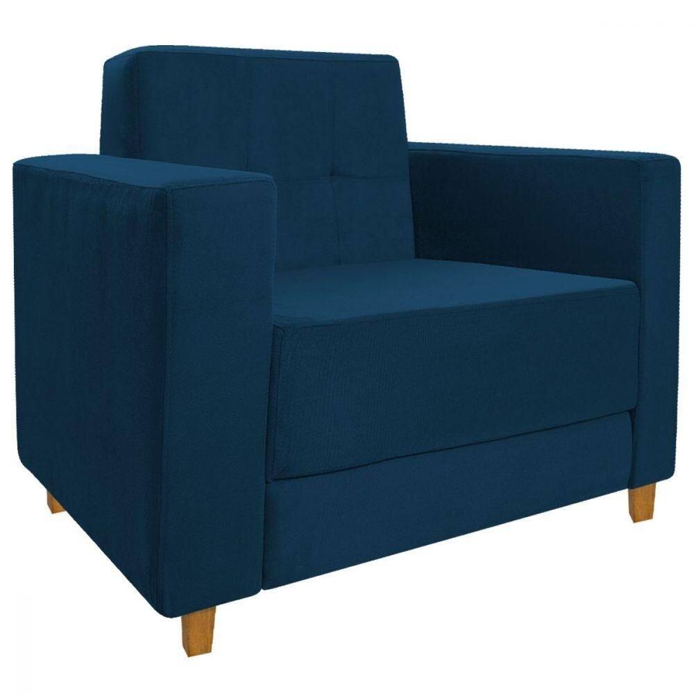 Poltrona Decorativa Denver Suede Azul Marinho