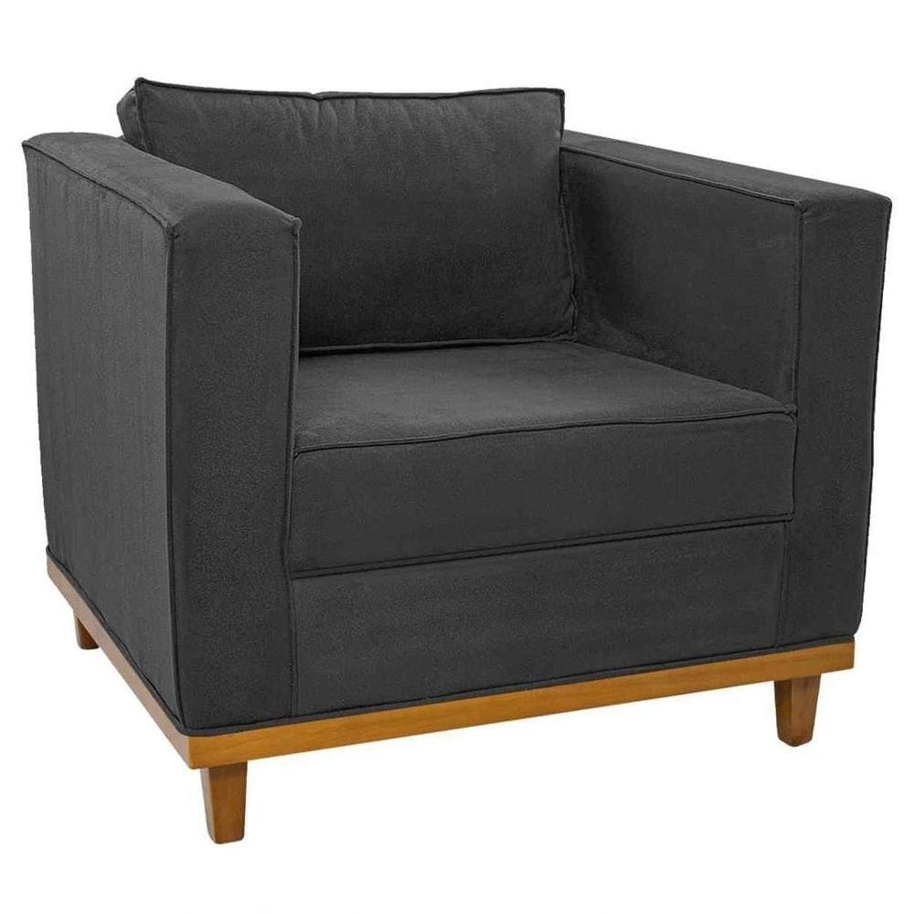 Poltrona Decorativa Europa Linho Chumbo