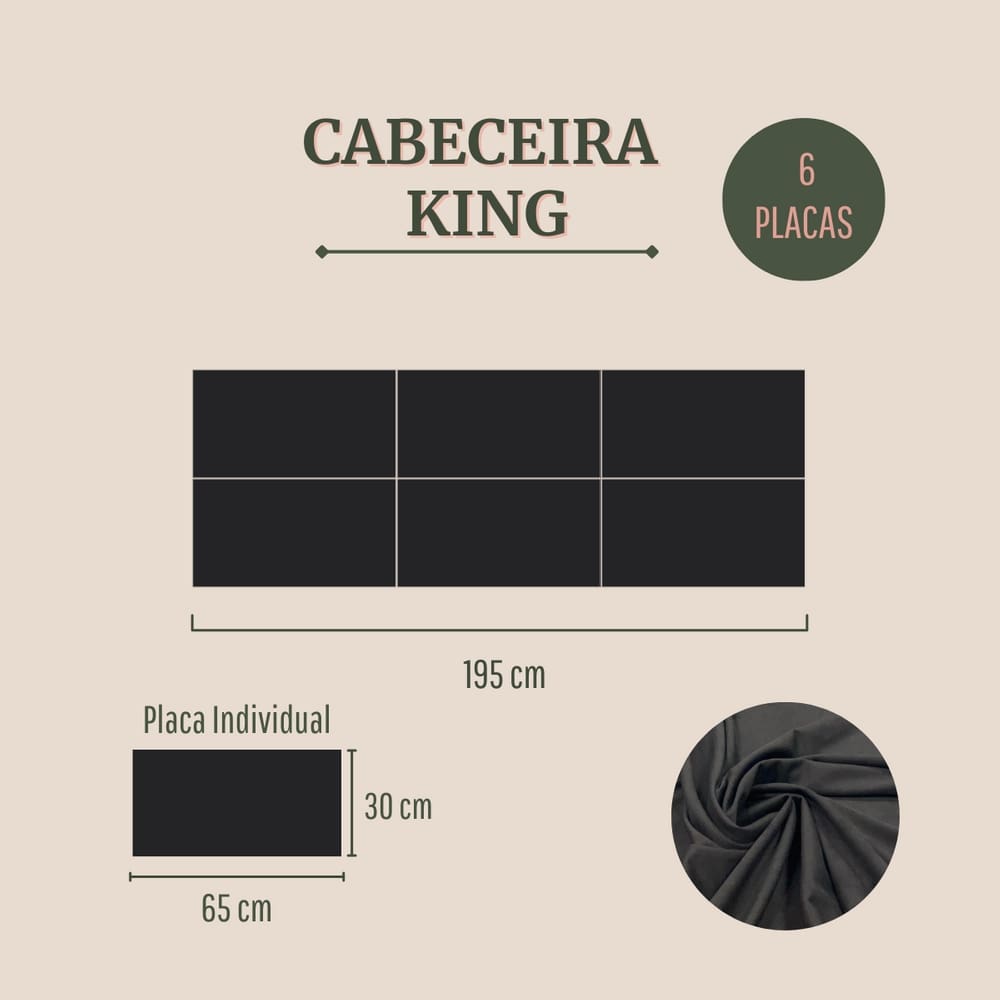 Cabeceira King Estofada Kit 6 Placas Retangular - Suede Preto