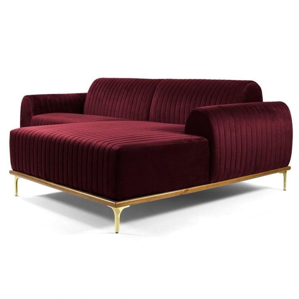 Sofá 245cm 4 Lugares Com Chaise DireitoMolino Veludo Marsala
