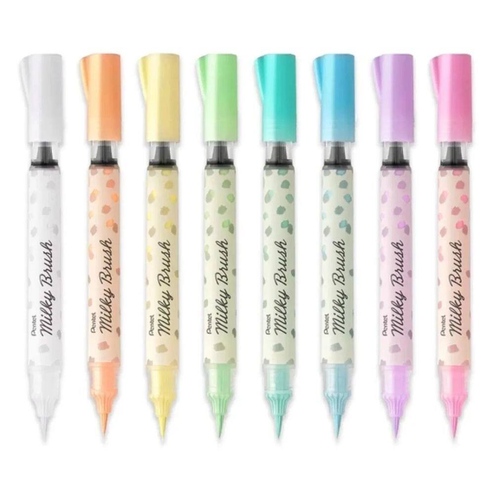 Kit Caneta Pincel Milky Brush 8 Cores Pentel