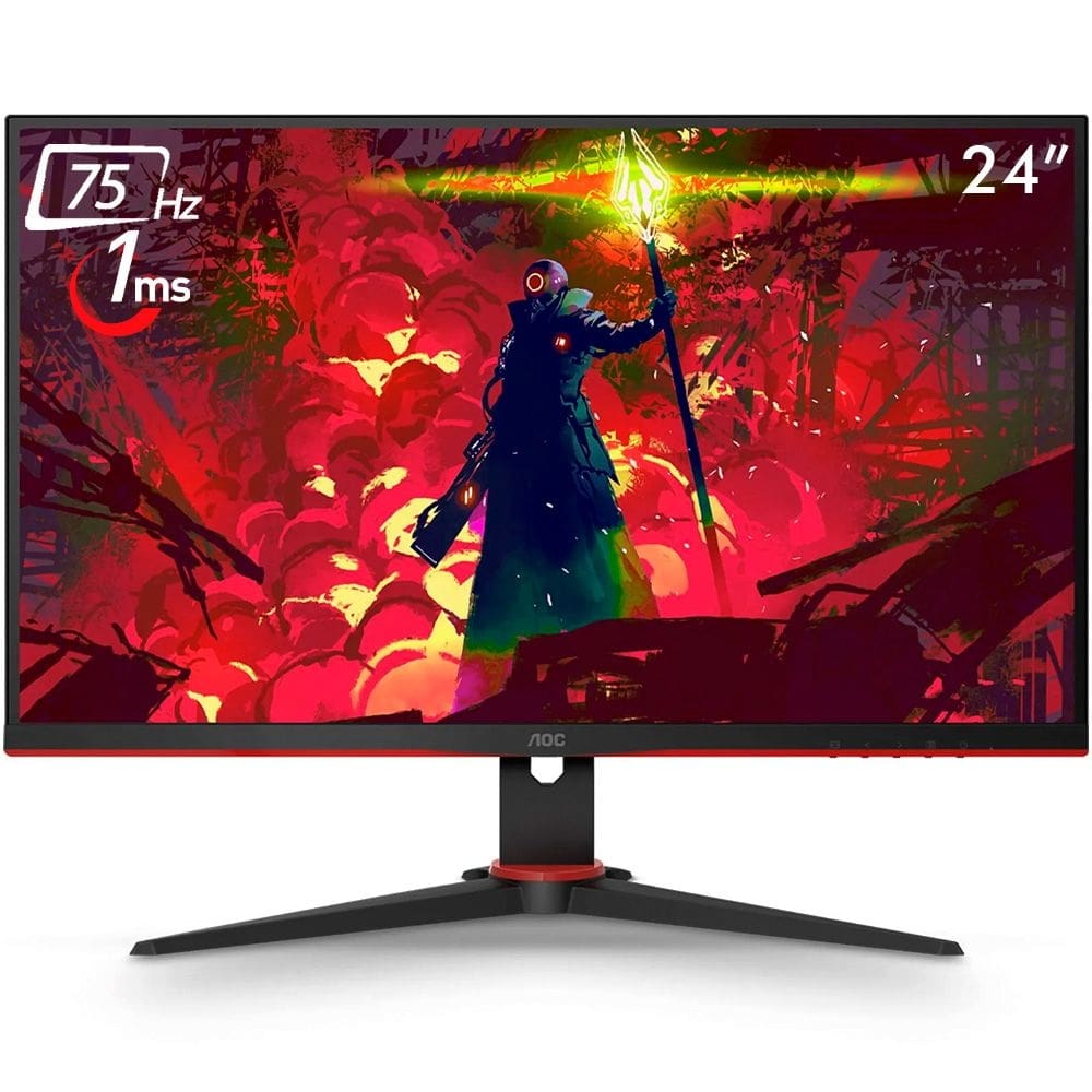 Monitor Gamer AOC  24" Polegadas Full HD 75Hz 1ms 24G2HE5 - Preto e Vermelho