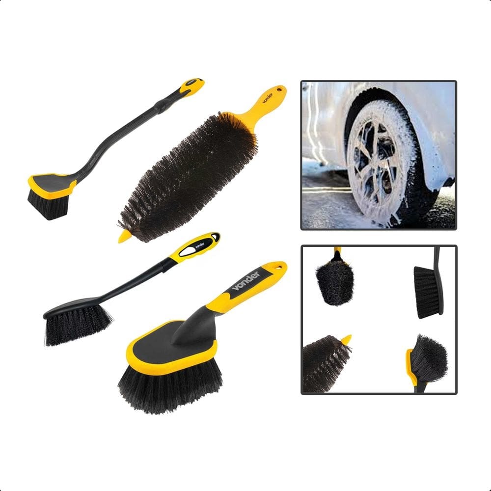 Kit Escovas Lavar Rodas Automotivo Caminhão Moto Detalhada