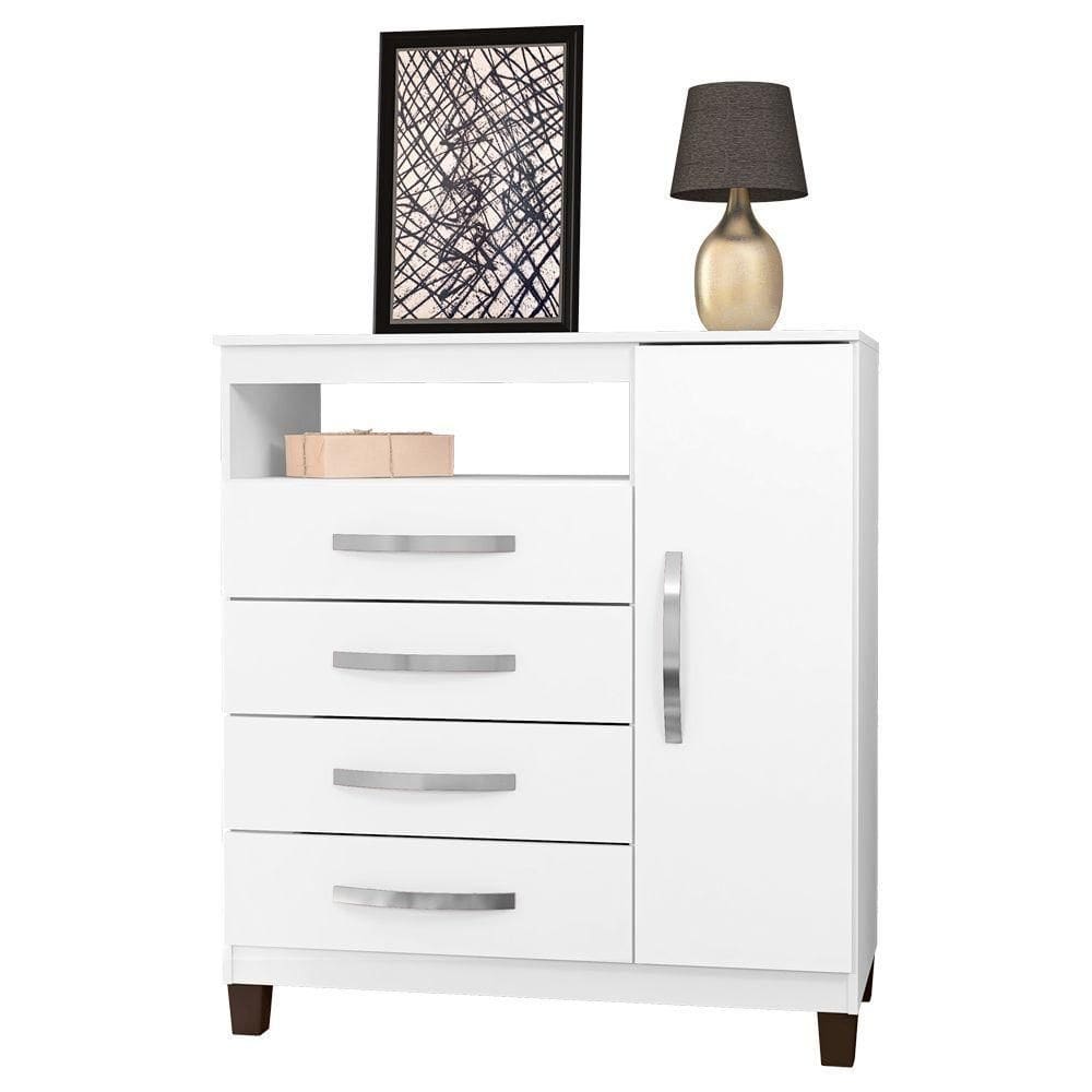 Cômoda Sapateira 1 Porta 4 Gavetas Cannes Branco Incorplac