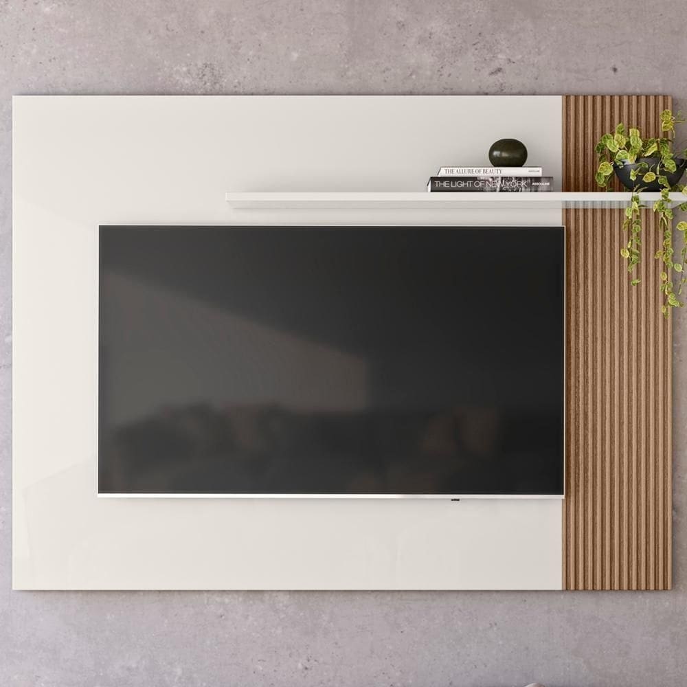 Painel Para Tv 40\" 13936 Off White Cristal Ripado Madeira Dm