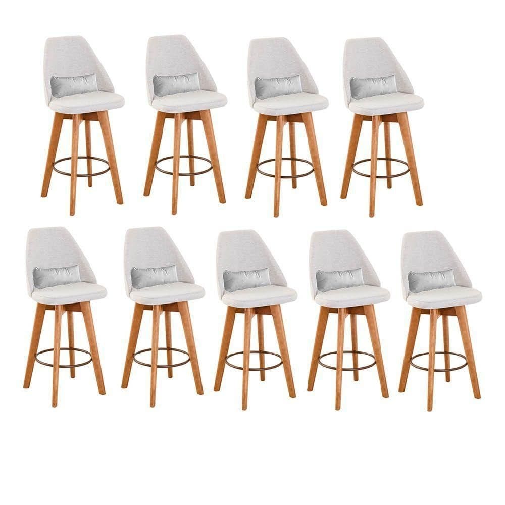 Kit 09 Banquetas Linho Bege E Almofada Suede Branco