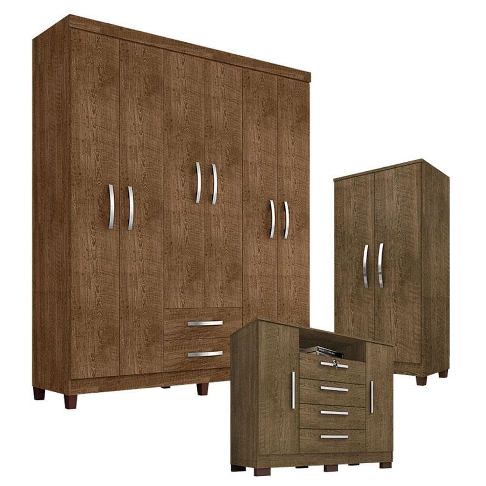 Guarda Roupa Casal Modena com Cômoda Madri e Armário Multiuso Recife Malbec - Incorplac