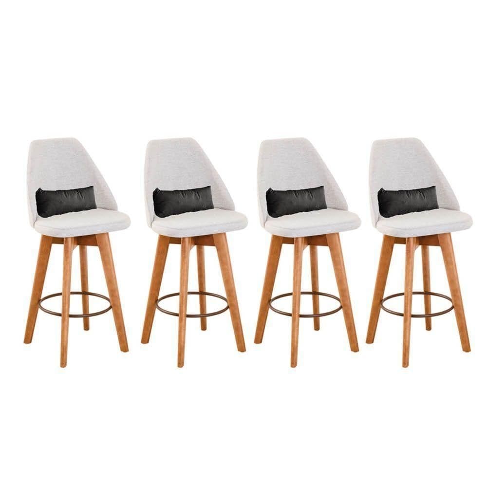 Kit 04 Banquetas Bege Claro E Almofada Sintético Cinza