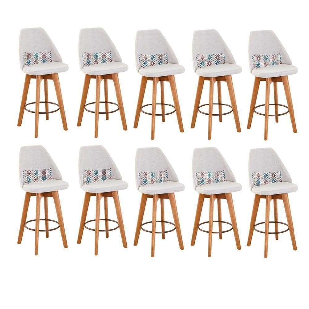 Kit 10 Banquetas Linho Bege E Almofada Mosaico