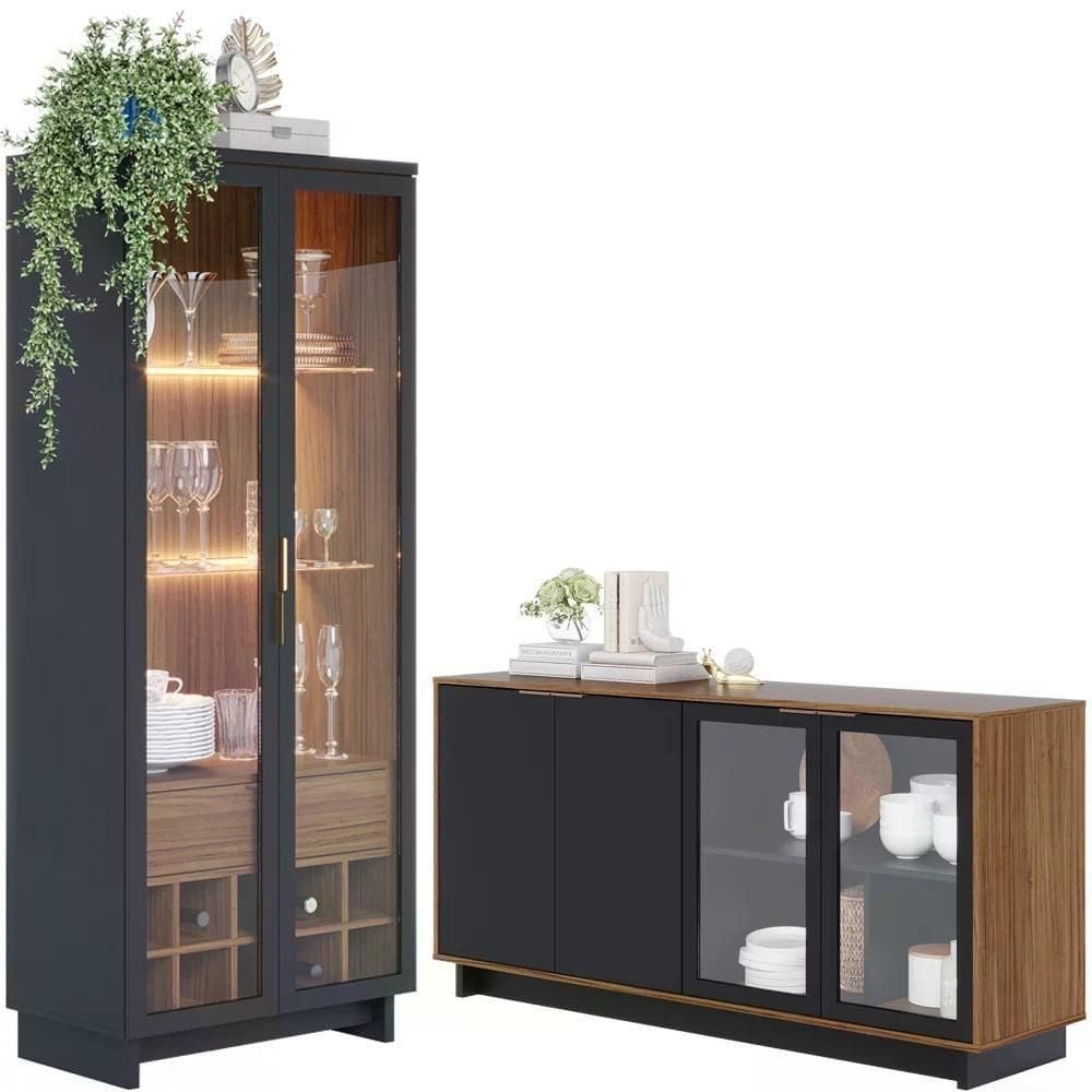 Buffet Vitoria E Cristaleira Preto Noce Milano Clb Preto Noc