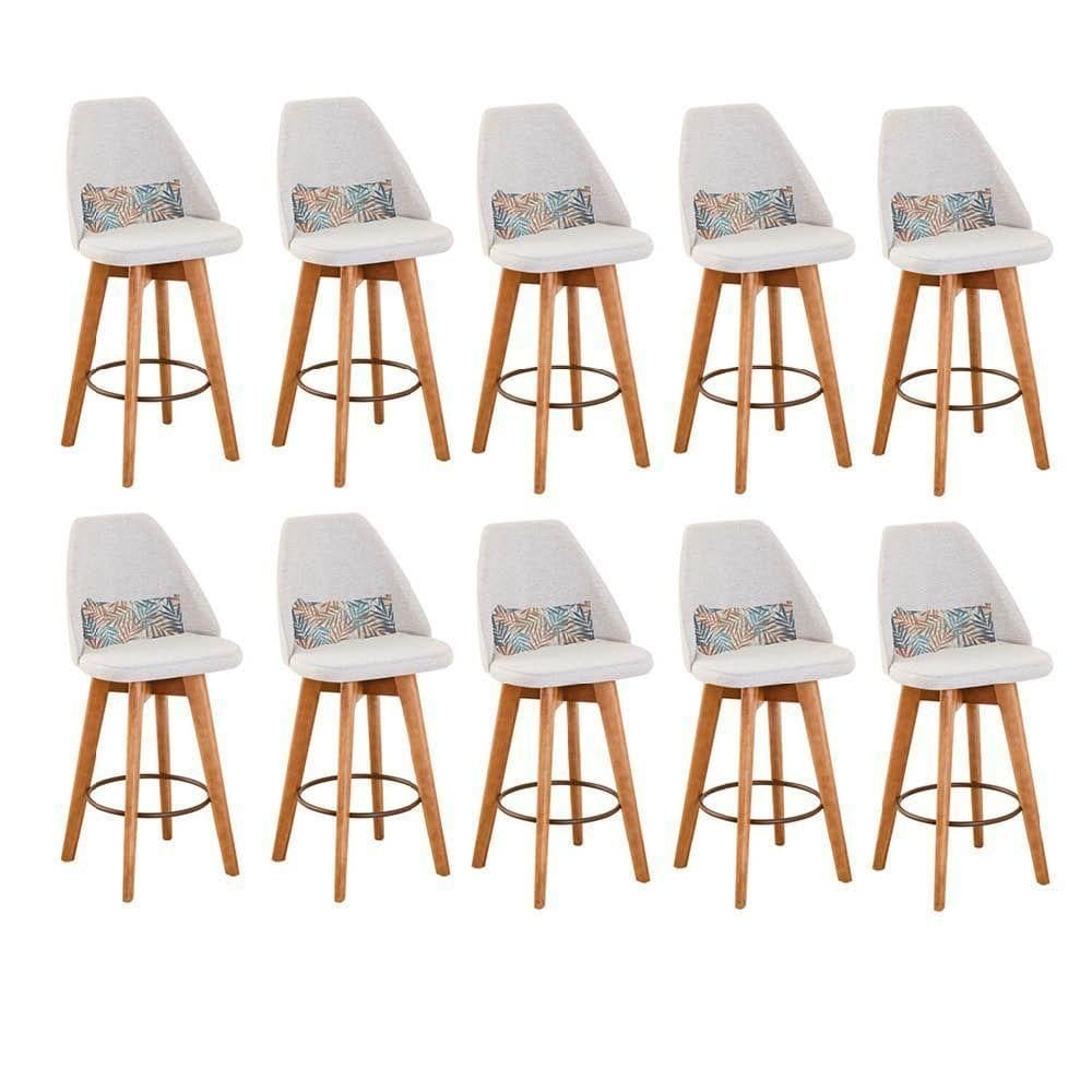 Kit 10 Banquetas Bege Claro E Almofada Folhas