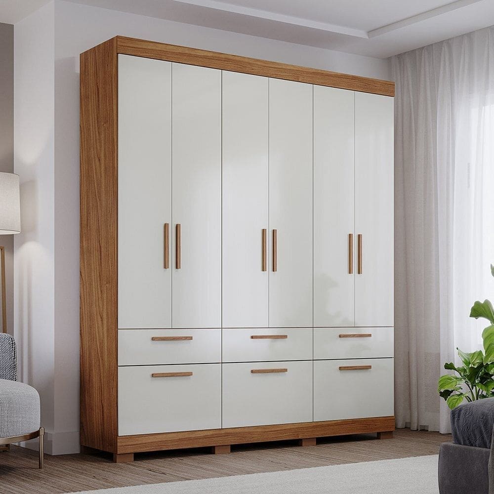 Guarda-roupa Casal 6 Portas de Bater 1 Basculante 5 Gavetas Mdf Coimbra Espresso Móveis Cinamomo/Off White
