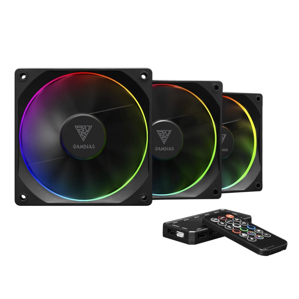 Kit 3 Fans Gamdias Aeolus M3 1203R ARGB 120mm Com Controladora Preto - Aeolus M3-1203R