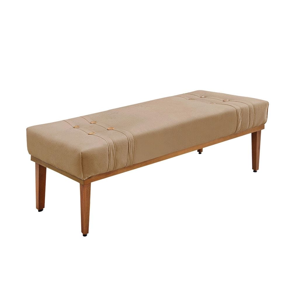 Divã Recamier Banco Base Madeira para Quarto Gênova 195cm Suede Bege S04 - D`Rossi