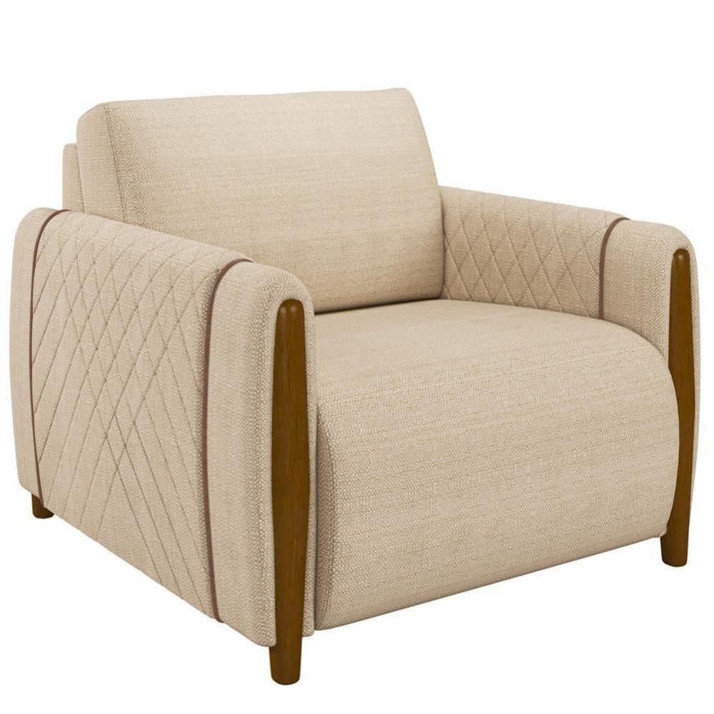 Poltrona Pés De Madeira Base Fixa Flora M03 Bege