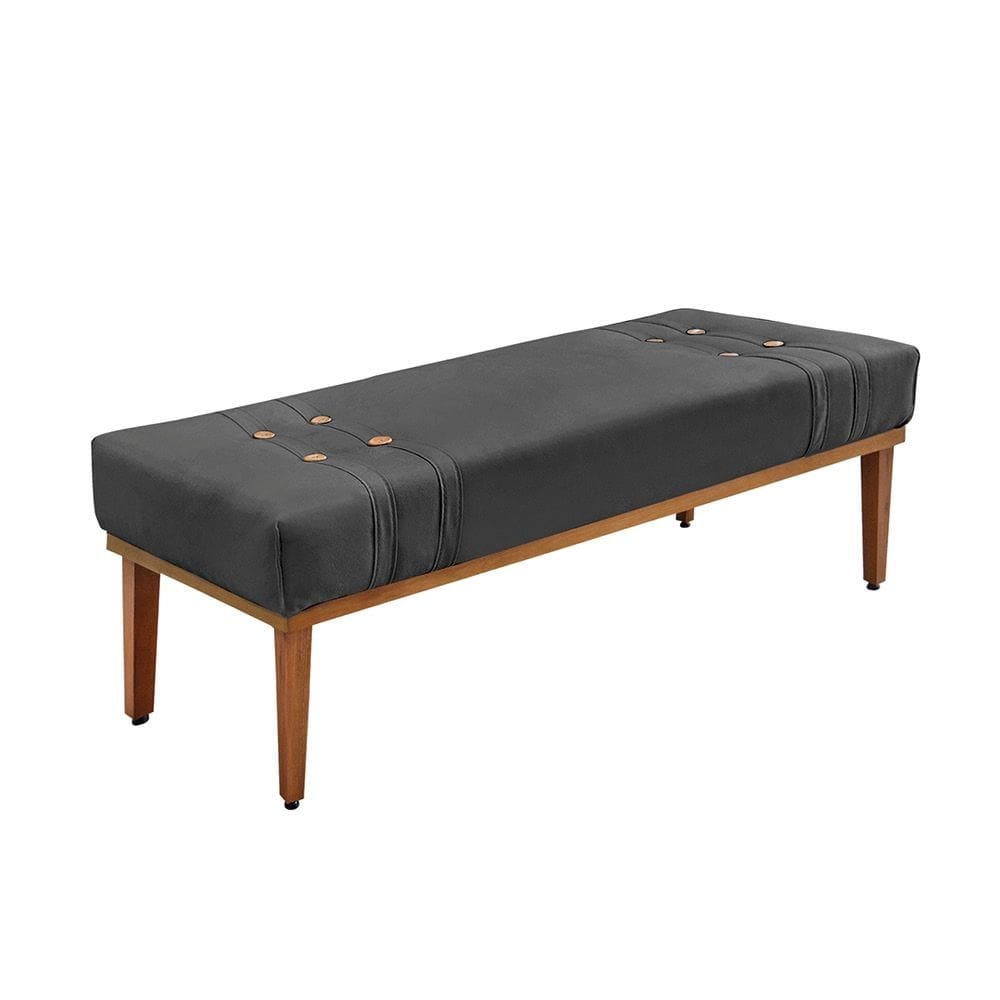 Divã Recamier Banco Base Madeira para Quarto Gênova 140cm Suede Preto S04 - D`Rossi
