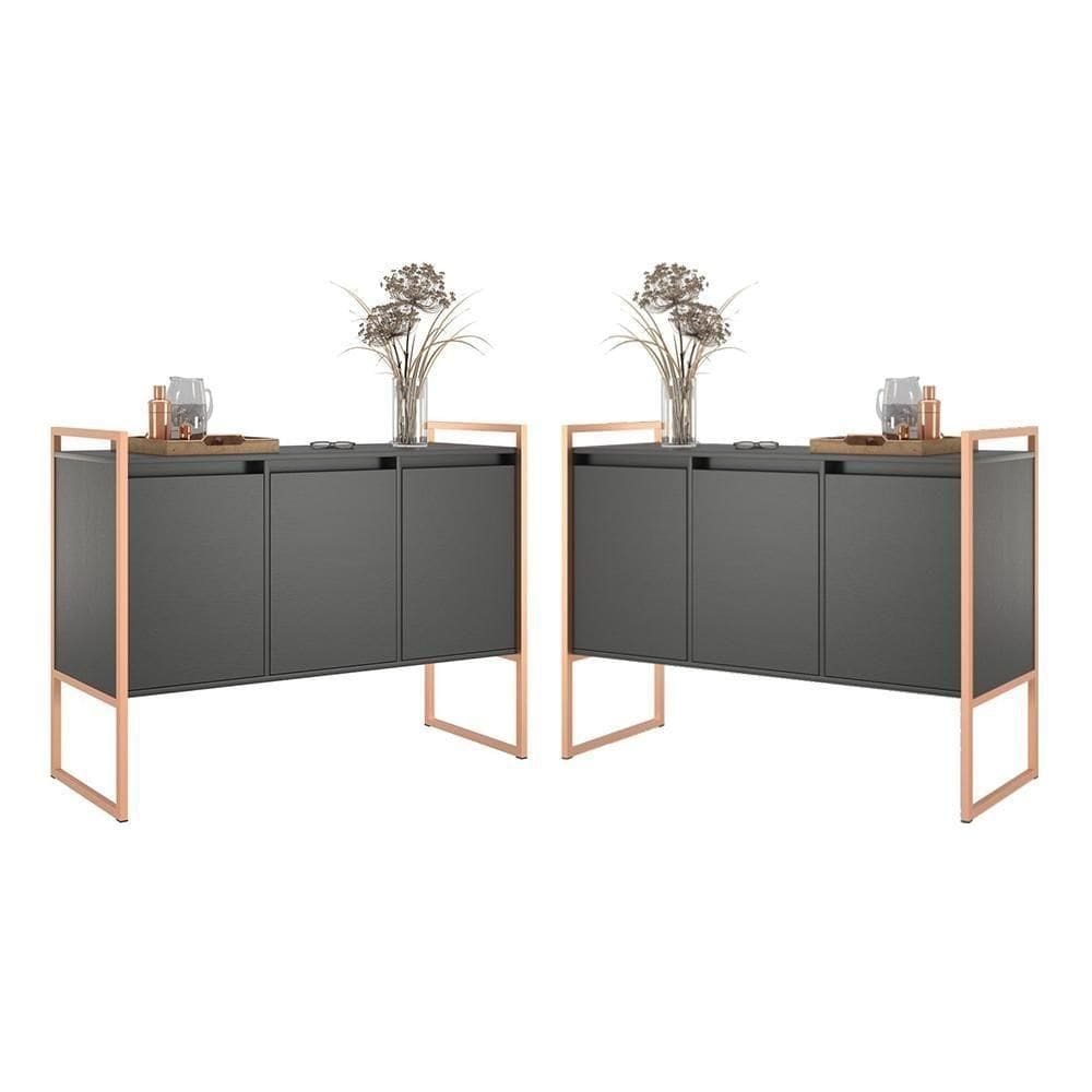 Armario Industrial 3 Portas Preto Cobre Conjunto 2 Peças