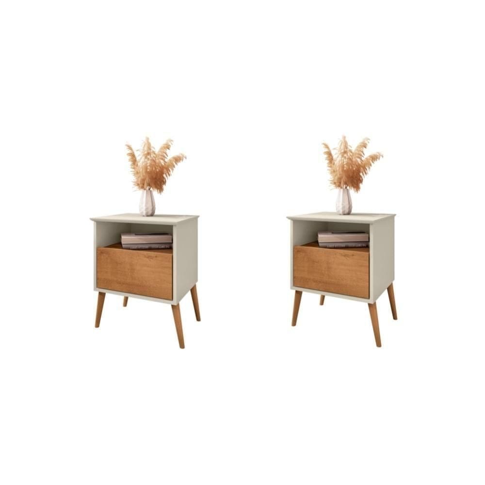 Kit Mesa De Cabeceira Salles Off White Naturalle