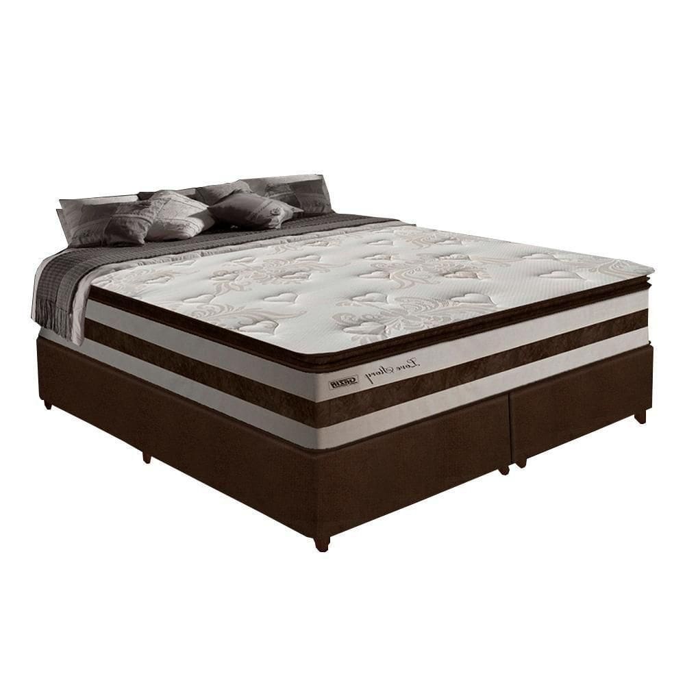 Cama Box Queen Colchão Molas Ensacadas 30Cm Branco Marrom
