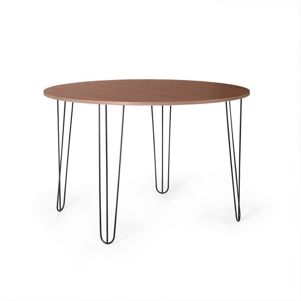 Mesa De Jantar Redonda 4 Lugares 90cm Base De Ferro Hairpin Noronha - Straub Web