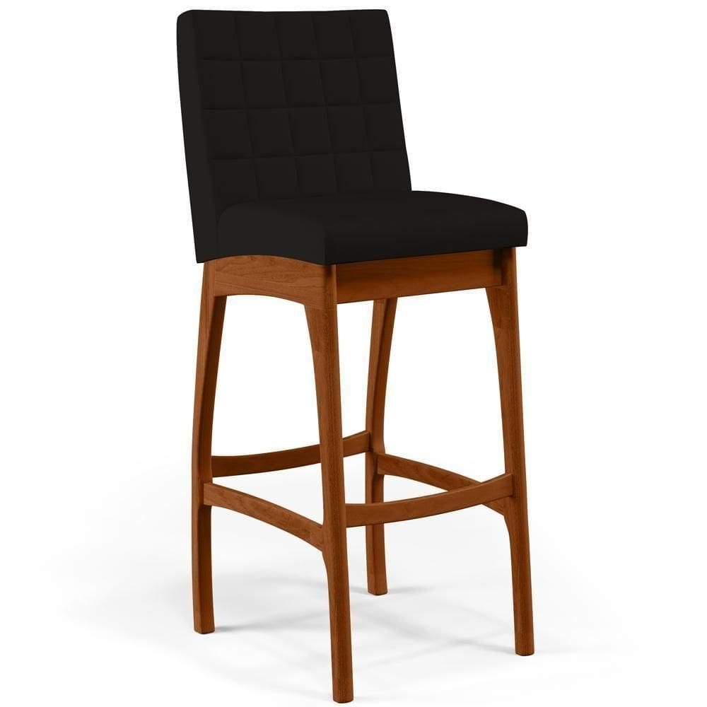 Banqueta Alta Cozinha De Jantar Fixa Mila B04 Suede Preto