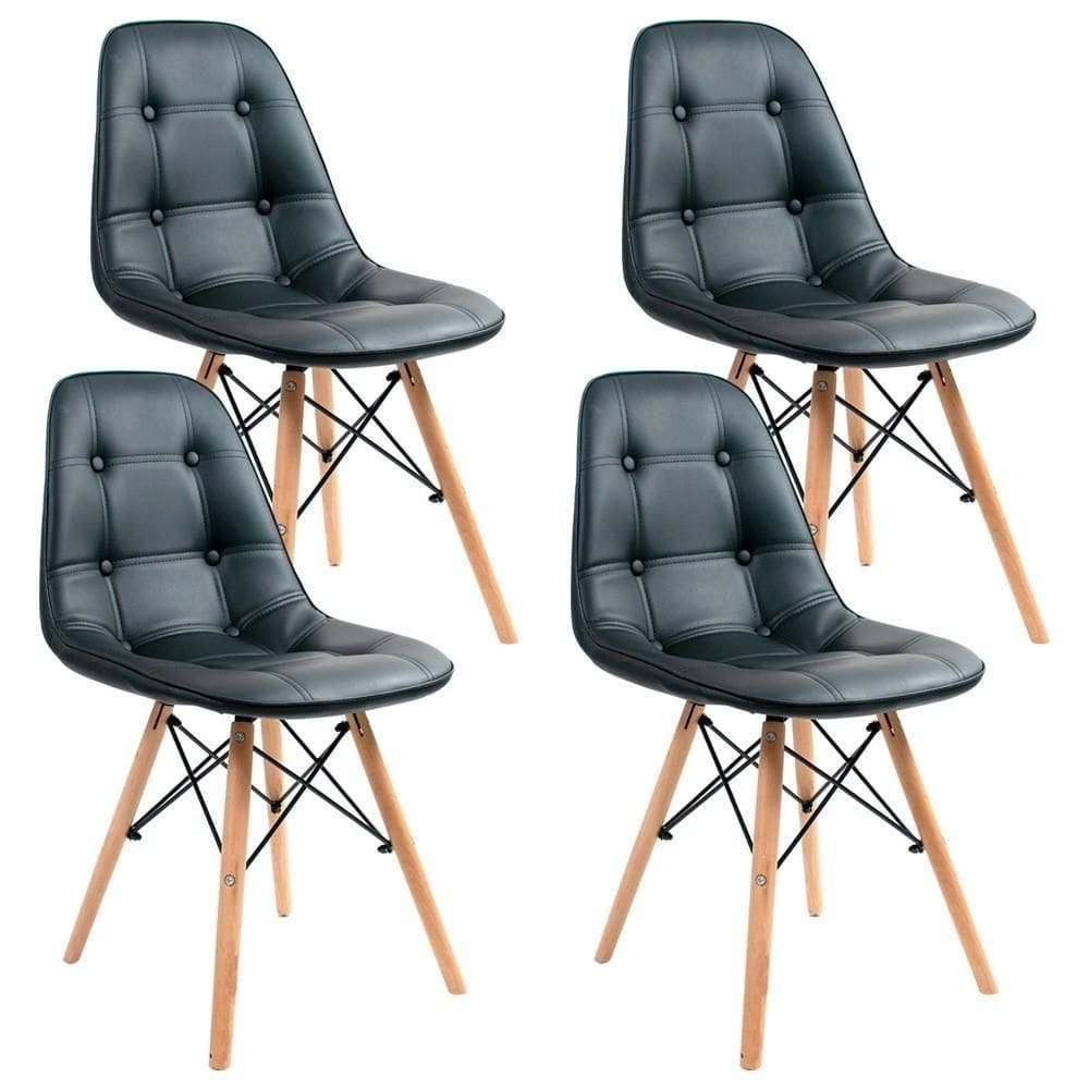 Kit 04 Cadeiras Eiffel Charles Eames Dsw Botonê E01 Preto