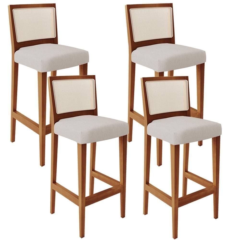 Kit 04 Banquetas Alta Branco Linho Cru