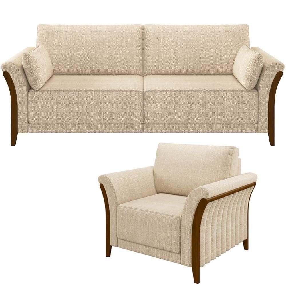 Kit Sofá 02 Lugares 162Cm Com Poltrona M03 Bege