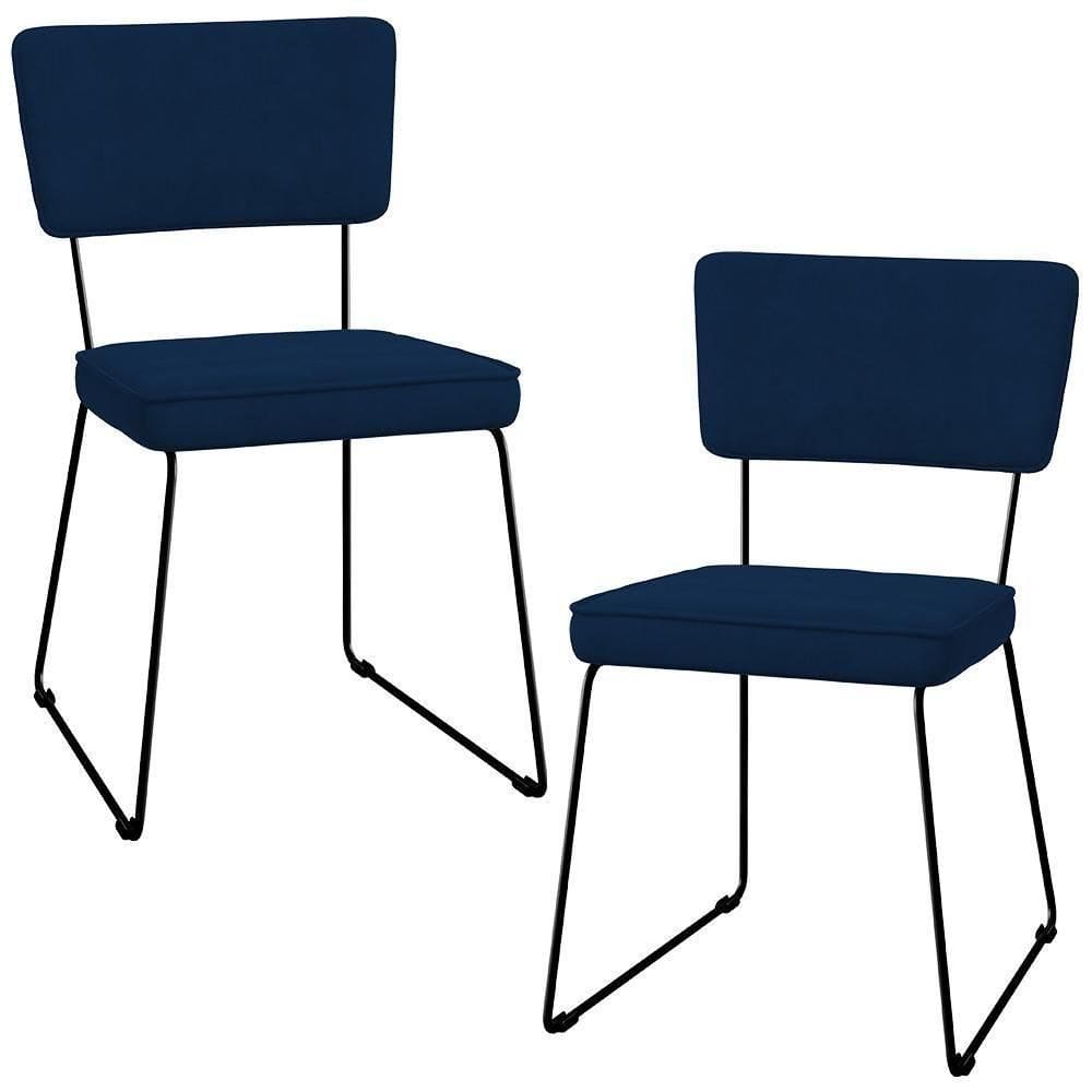 Kit 02 Cadeiras Allana L02 Suede Azul Marinho