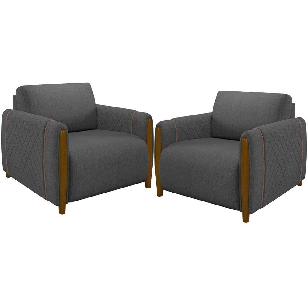 Kit 02 Poltronas Base Fixa Flora M03 Chumbo