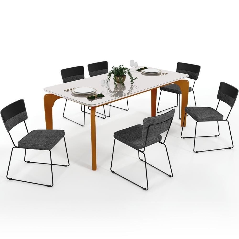 Mesa 160cm Off White Com 6 Cadeiras Preto Cinza Escuro