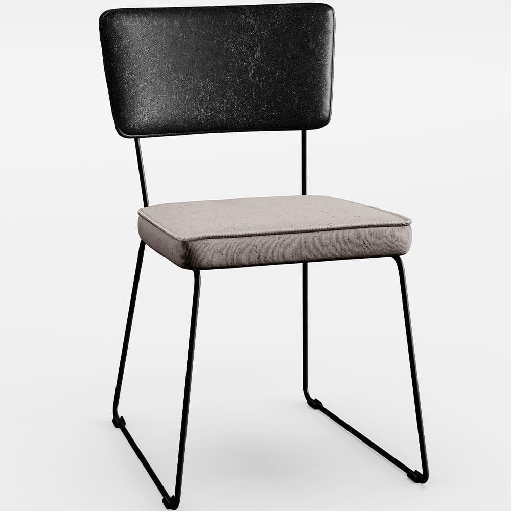 Cadeira Estofada Sala De Jantar Preto Linho Bege