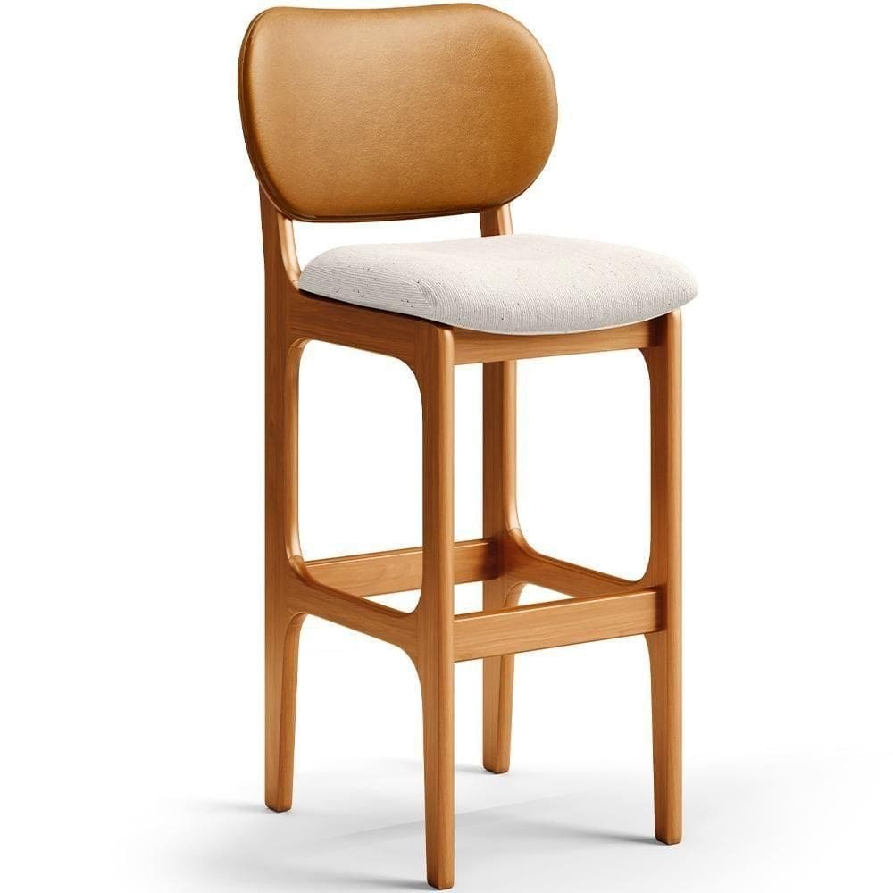 Banqueta Alta Bar Cozinha Betta L02 Imbuia Whisky Linho Cru