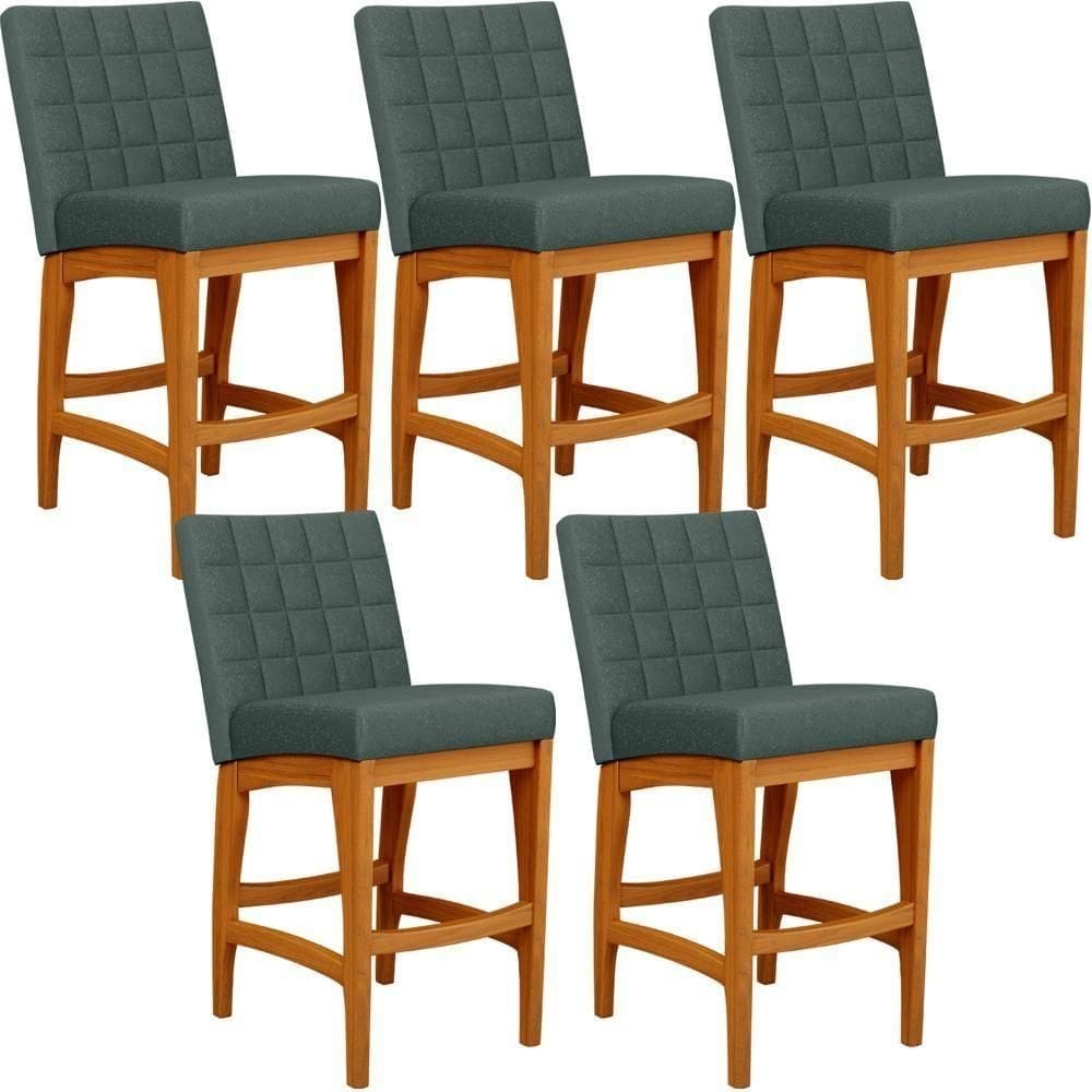 Kit 05 Banquetas Baixa Cozinha Bancada L02 Verde Musgo