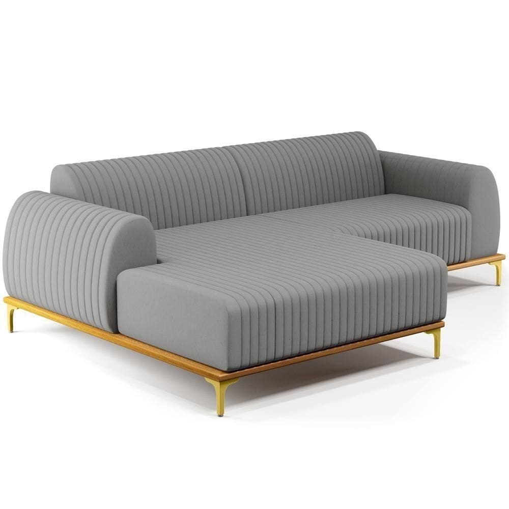 Sofá 5 Lugares Com Chaise Esquerdo 300cm Cinza Escuro