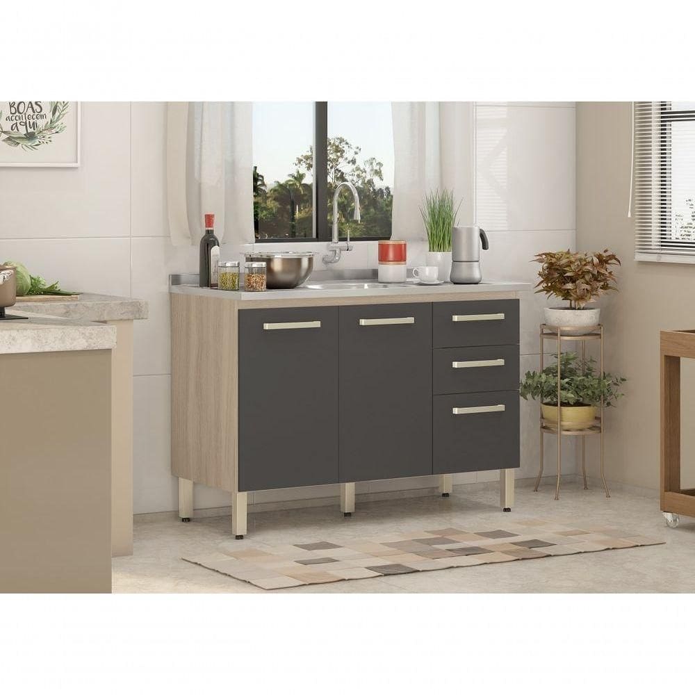 Balcão Gabinete De Pia Miss 120Cm Avena/Grafito S/ Tampo