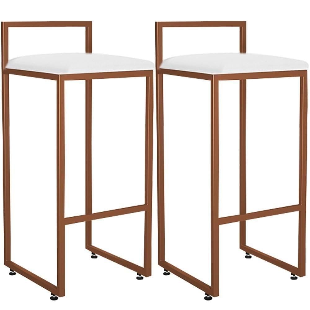 Kit 02 Banquetas Alta Para Cozinha L02 Bronze Branco