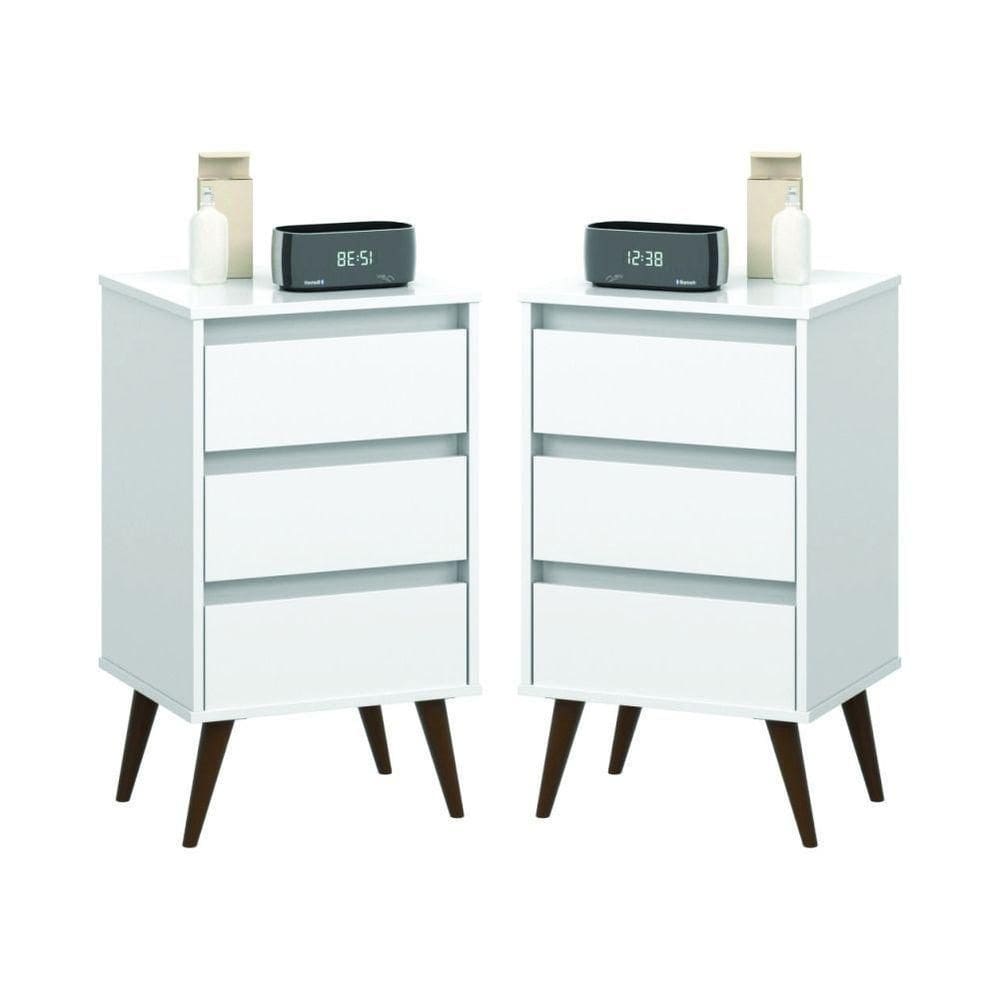 Kit De 2 Mesas De Cabeceira Alecrim Retrô Branco