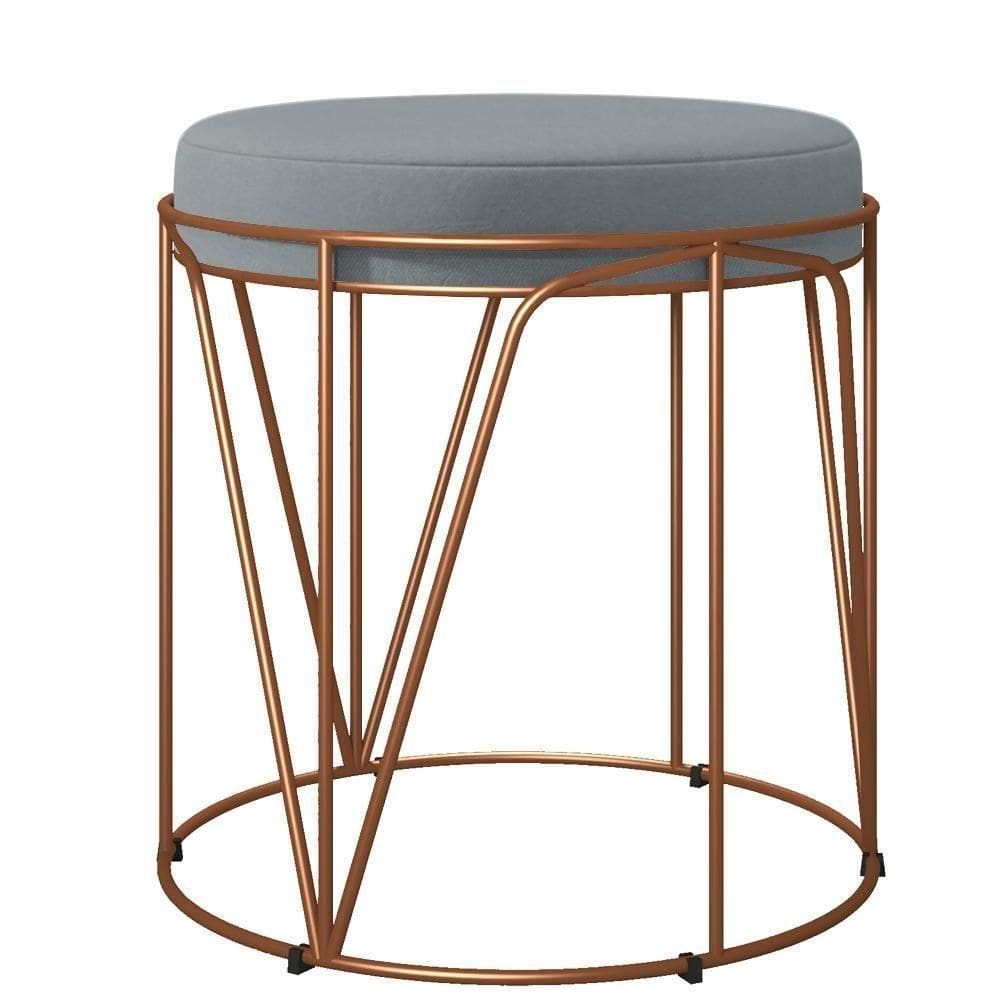 Puff Decorativo Aramado Bronze Zaya L02 Suede Cinza