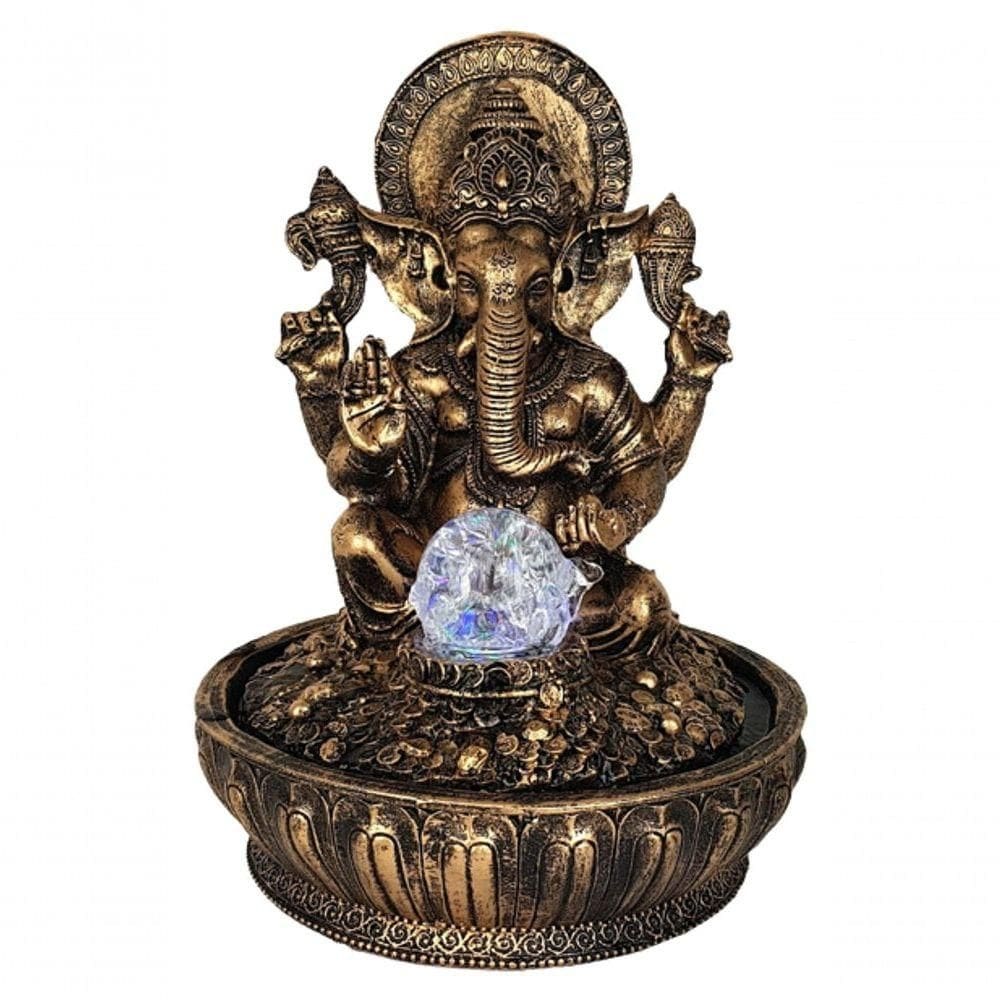 Fonte água Ganesha Dourada Sala Quarto Jardim Luz Bombinha
