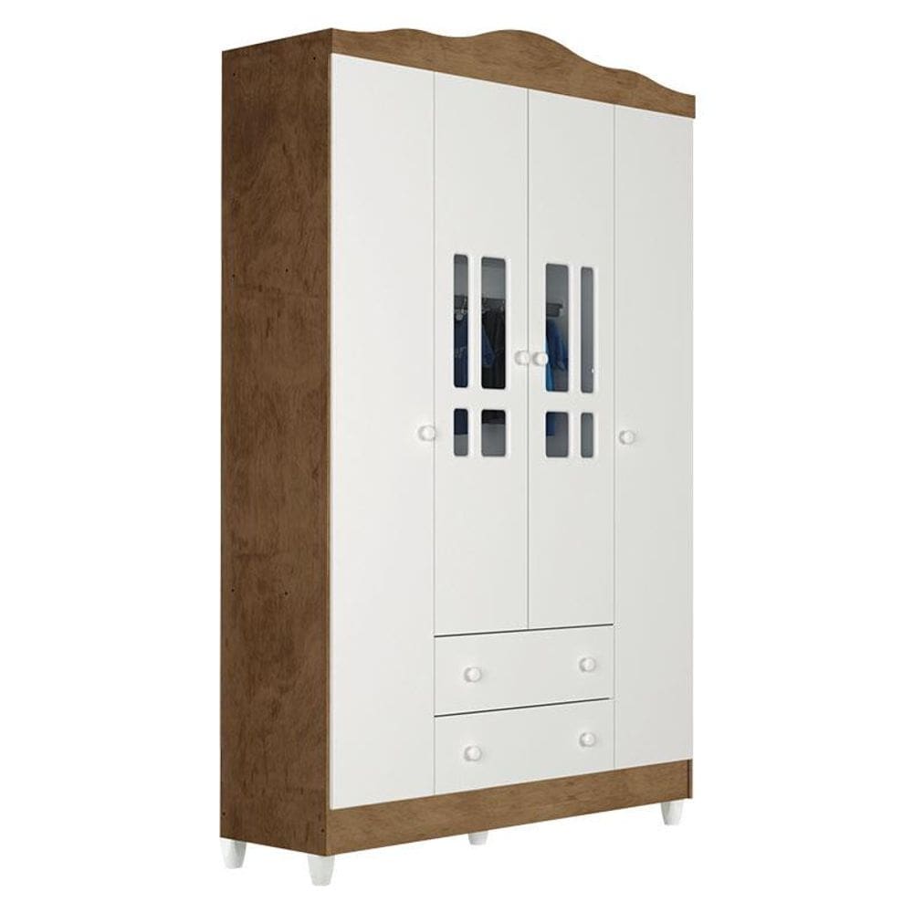 Guarda Roupa Infantil Ariel 4 Portas Branco Acetinado Amadeirado – Carolina Móveis