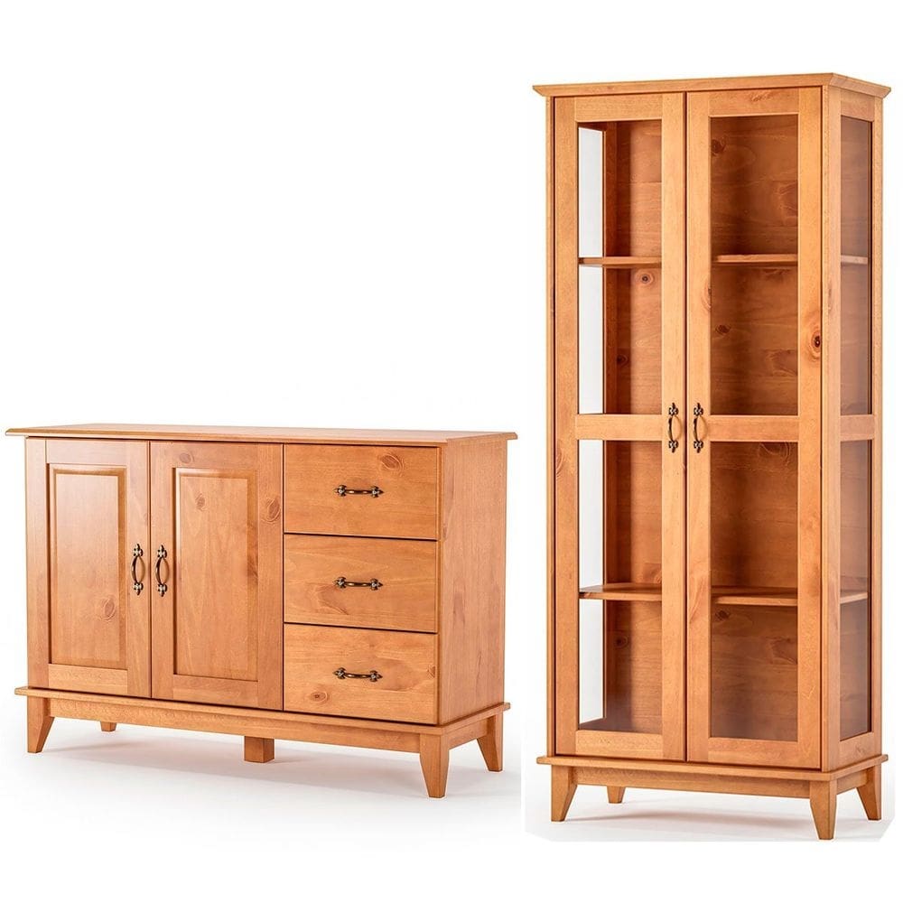 Cristaleira 2 Portas de Vidro Slim e Buffet Aparador 120 cm 100% Madeira Bella