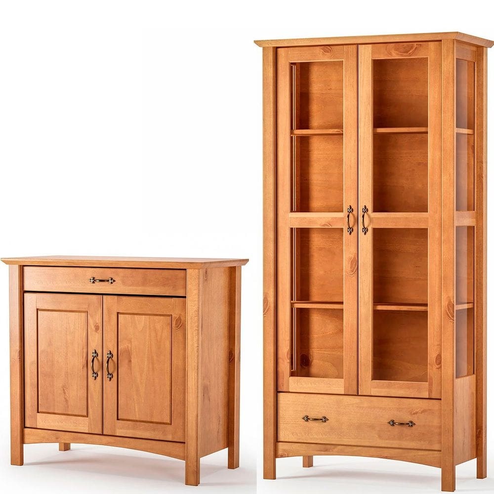 Cristaleira 2 Portas de Vidro e Buffet Aparador 93 cm 100% Madeira Bella